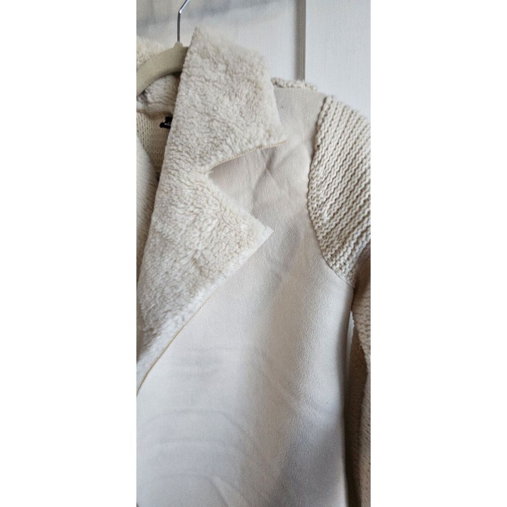 Women's Love Token Drape open faux fur lined Cardigan sweater Ivory woman XS - Picture 3 of 8